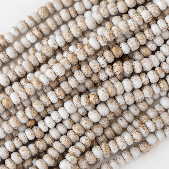 Size 6 Seed Beads - Opaque White with Gold Dust - Choose Amount