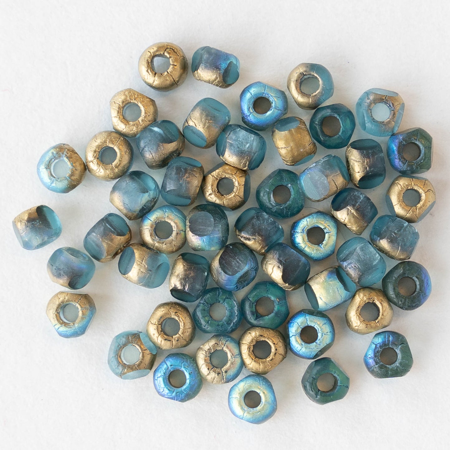 6/0 Tri-cut Seed Beads - Light Blue with an Etched Gold Finish - 50