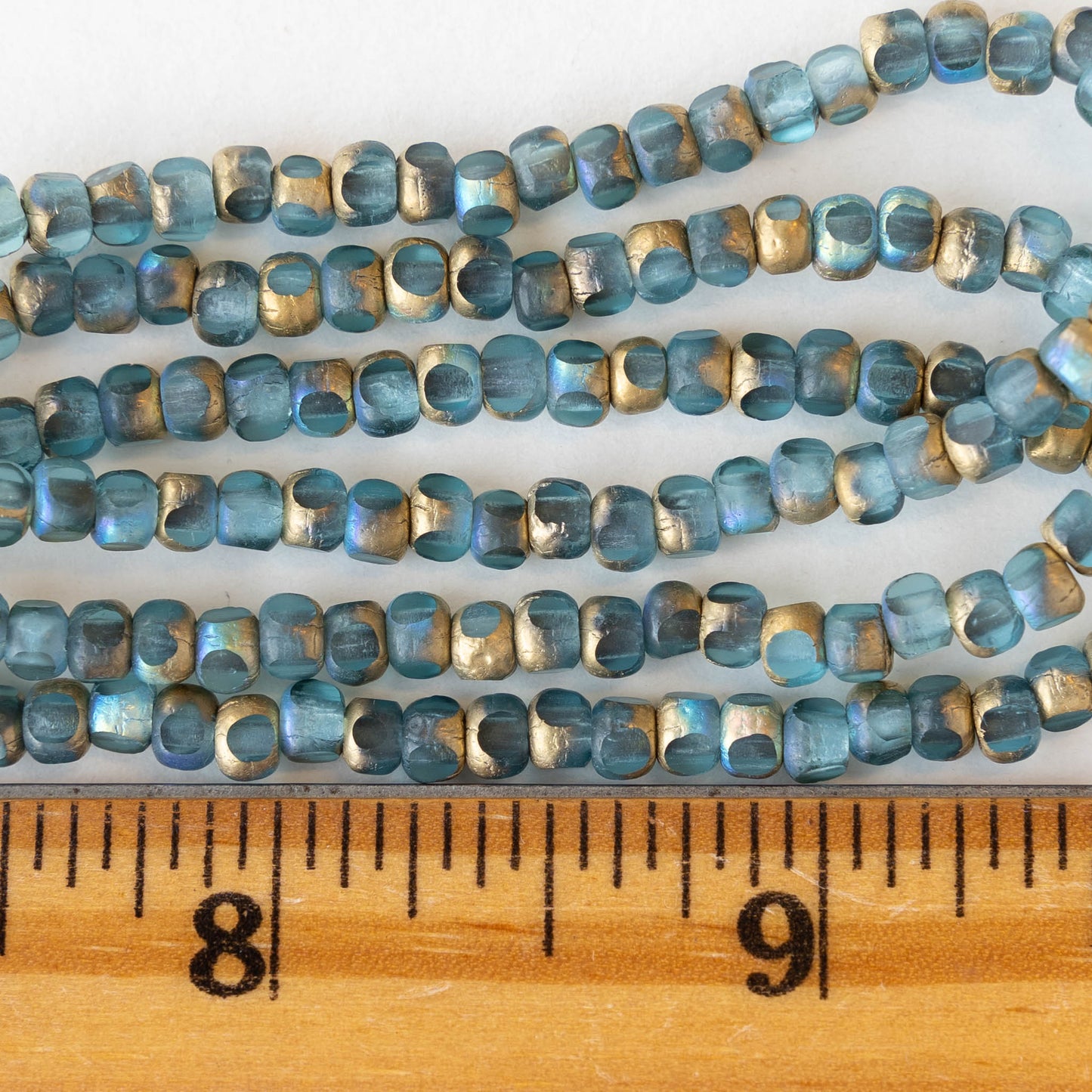 6/0 Tri-cut Seed Beads - Light Blue with an Etched Gold Finish - 50