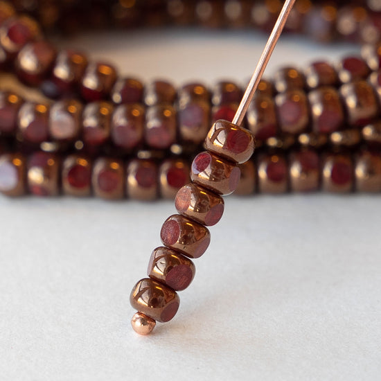 6/0 Tri-cut Seed Beads - Deep Red with Bronze Finish - 50