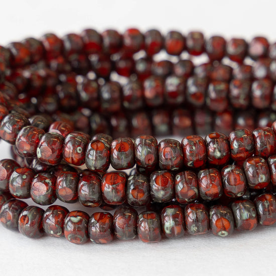 6/0 Tri-cut Seed Beads - Ruby Red Picasso - 50