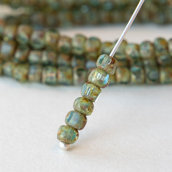 Size 6 Tri-cut Beads - Sea Green with a Picasso Finish - 50 beads