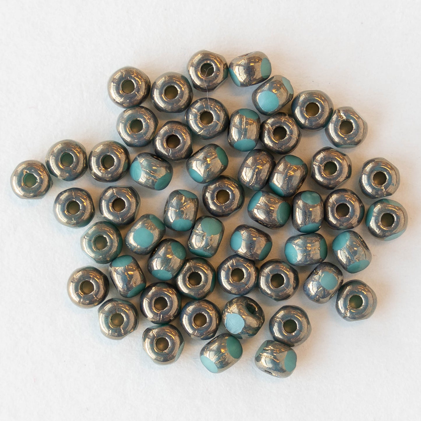 6/0 Tri-cut Seed Beads - Opaque Turquoise with Bronze Finish - 50