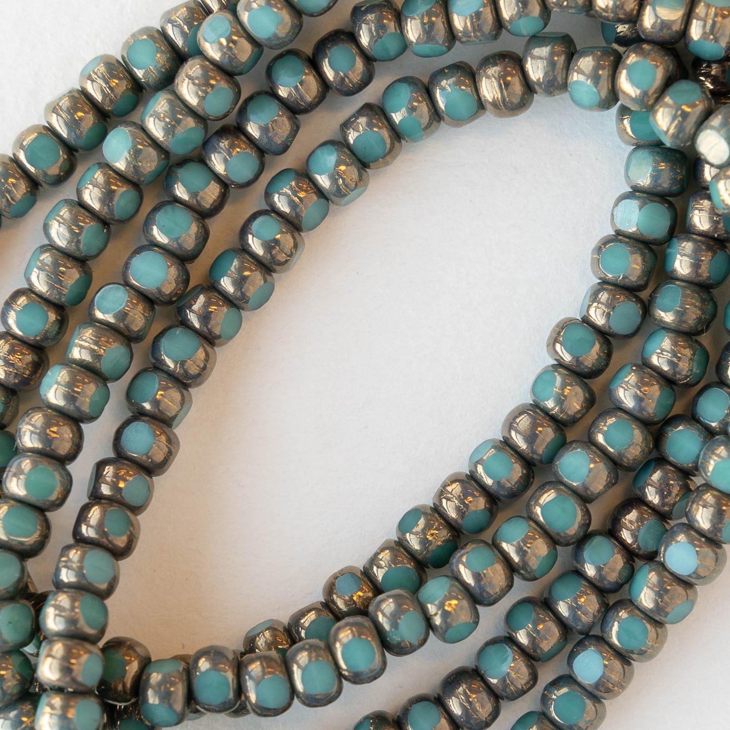 6/0 Tri-cut Seed Beads - Opaque Turquoise with Bronze Finish - 50