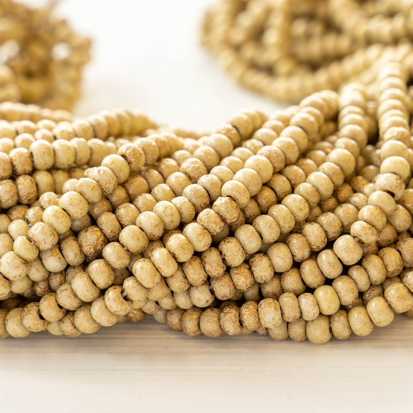 Load image into Gallery viewer, Size 6 Seed Beads - Opaque Ivory with Gold Dust - Choose Amount
