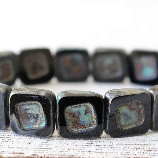 15mm Square in Square - Black Picasso - 10 Beads