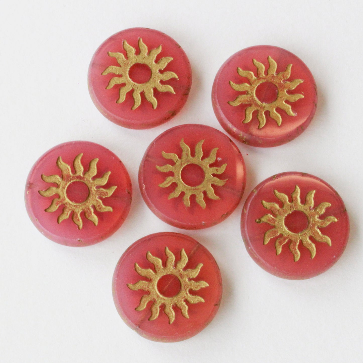 Load image into Gallery viewer, 22mm Sun Coin Beads - Opaline Pink Glass with Gold Wash - 1 Bead
