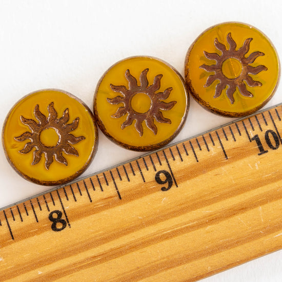 22mm Table Cut Sun Beads - Yellow with Bronze Finish - 1 Bead