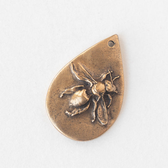 Bronze Honey Bee Teardrop Pendant - Hand Made in The USA