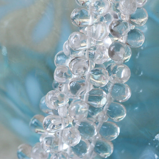 6x4mm Glass Teardrop Beads - Clear Crystal - 100 Beads