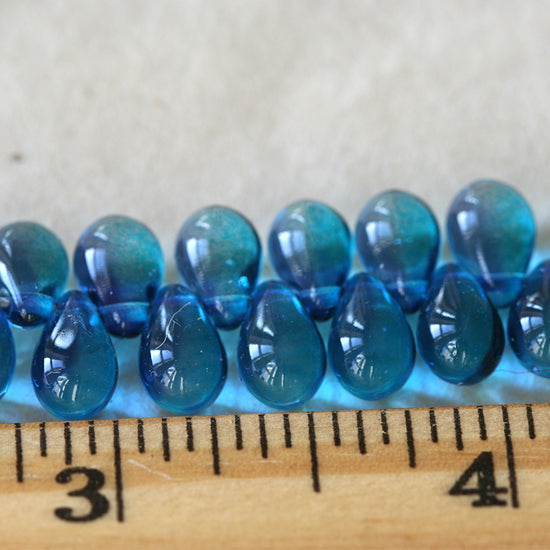 6x9mm Glass Teardrop Beads - Azure Blue - 60 Beads