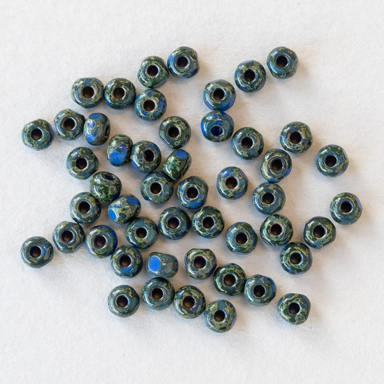 6/0 Tri-cut Seed Beads - Lapis Blue Picasso - 50