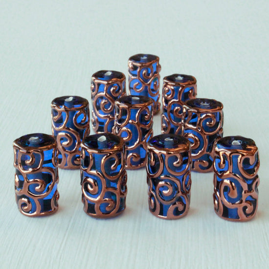 Lampwork Tube Beads - 20x10mm - Sapphire Blue - 2, 4 or 8