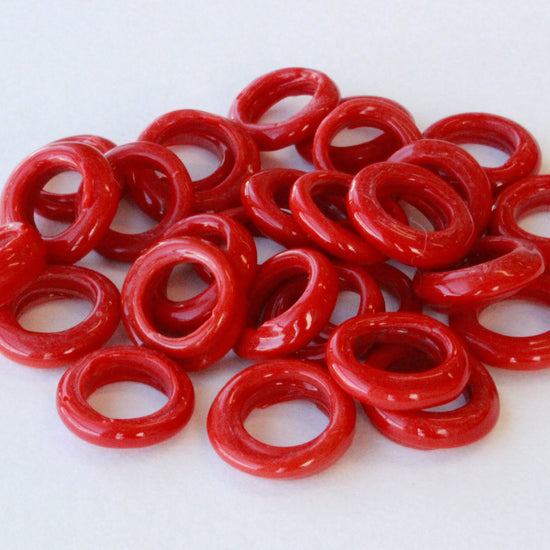 Handmade Glass Rings From Venice Italy  - Opaque Red - 20 beads