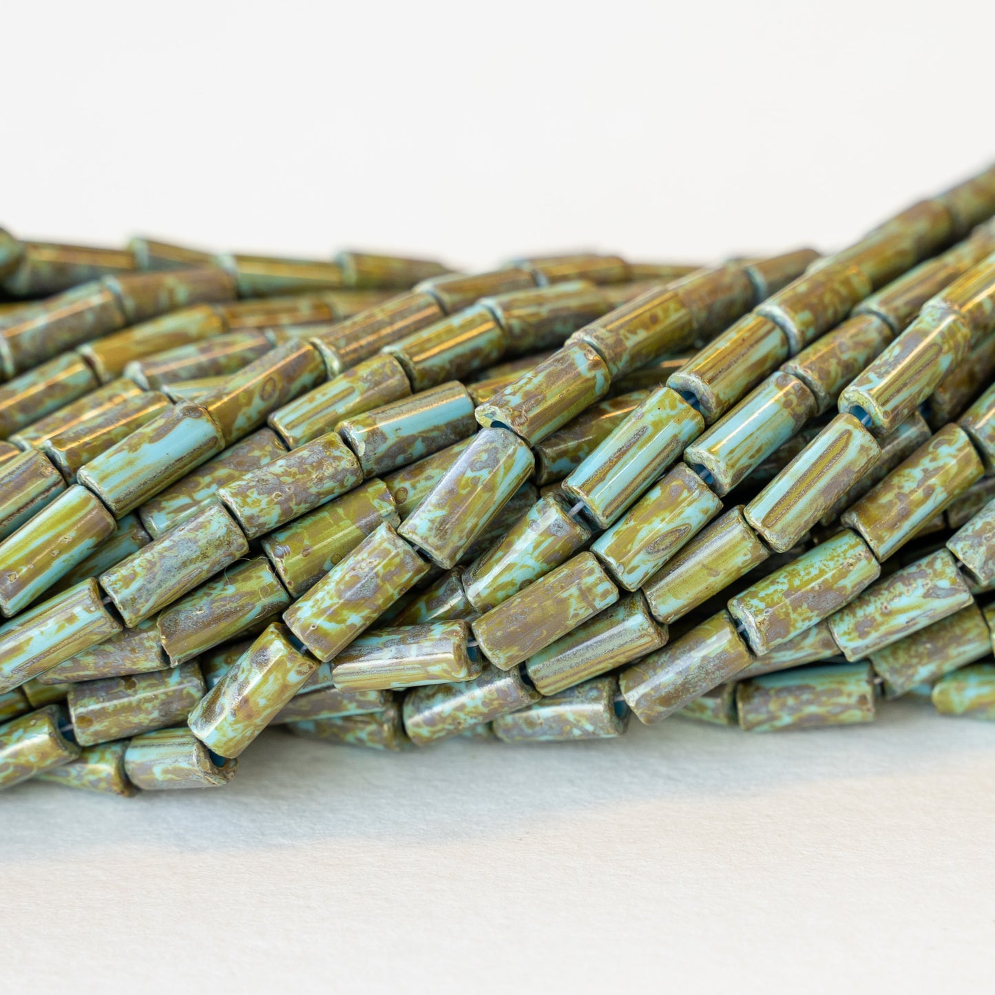 9x4mm Glass Tube Beads - Turquoise Picasso - 20 or 60 Inches