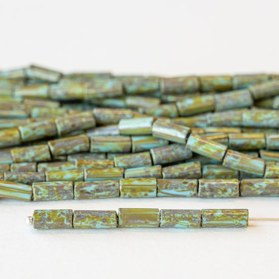 9x4mm Glass Tube Beads - Turquoise Picasso - 20 or 60 Inches