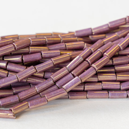 9x4mm Glass Tube Beads - Lilac Luster - 20 or 60 Inches