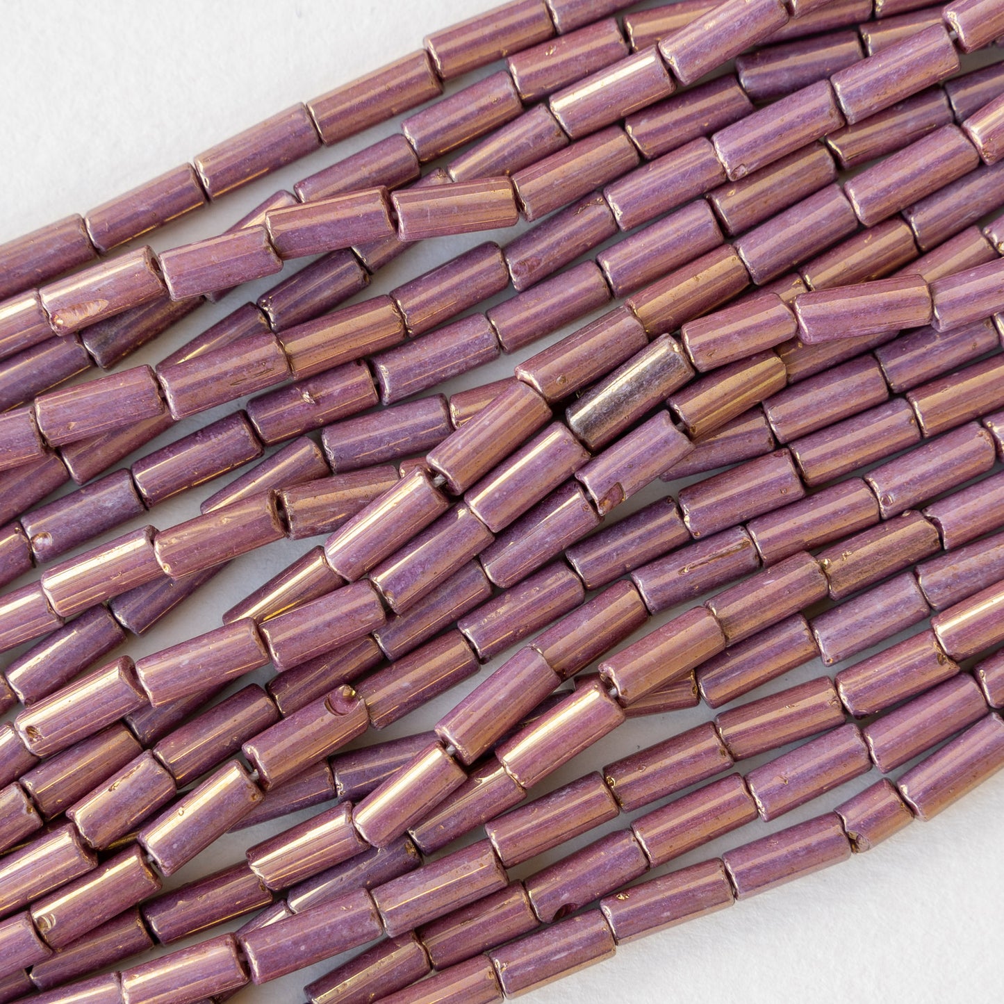 9x4mm Glass Tube Beads - Lilac Luster - 20 or 60 Inches