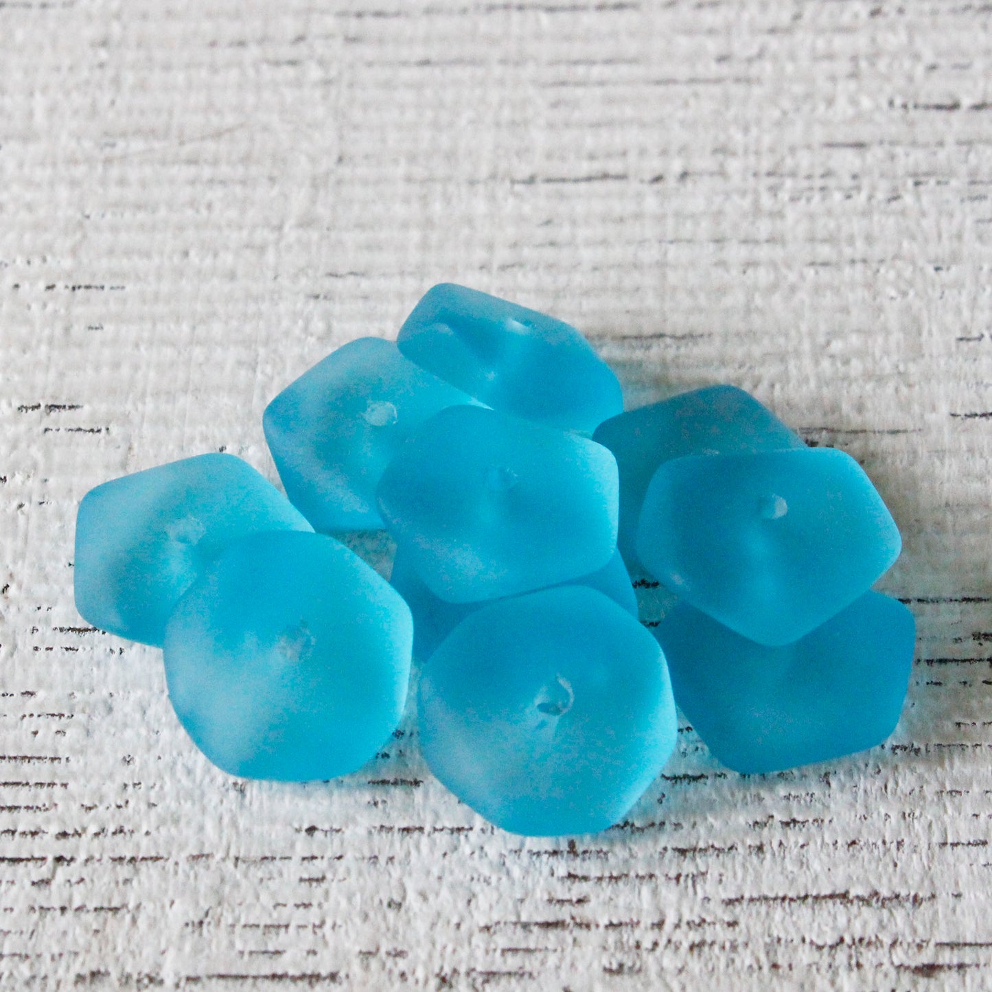 Load image into Gallery viewer, 14mm Frosted Wavy Glass Rondelle -Pacific Blue  - 10 Beads
