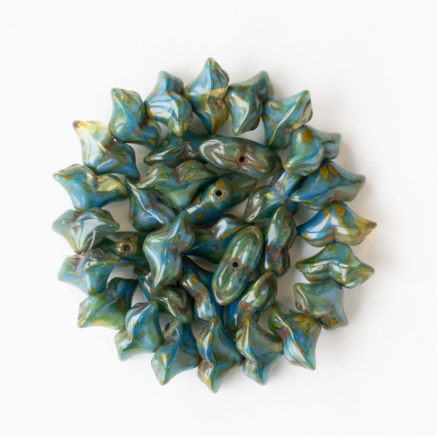 Art Deco Flower - Blue Green Mix with Picasso - 20 beads