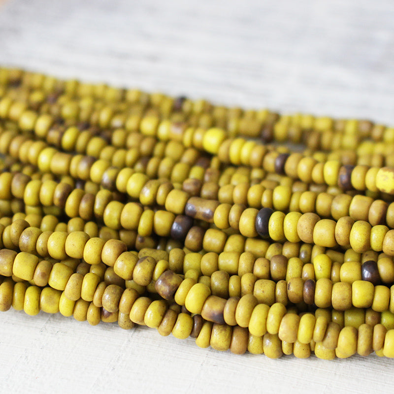 Rustic Indonesian Seed Beads - Mustard Yellow - 42 Inches